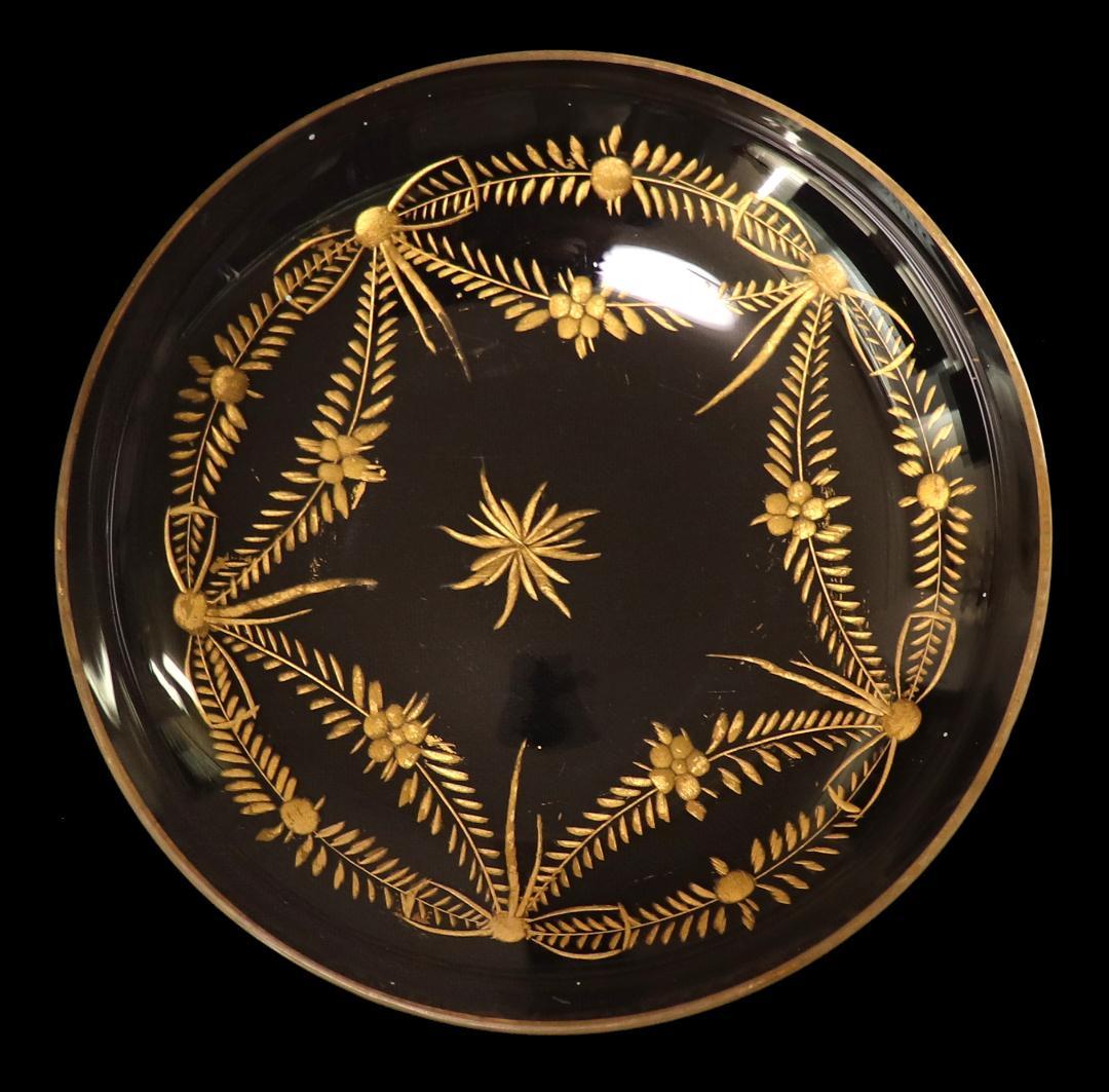 オールド・バカラ 1890年頃 珍品 高級金彩花柄トレー 小物入れ アンティーク