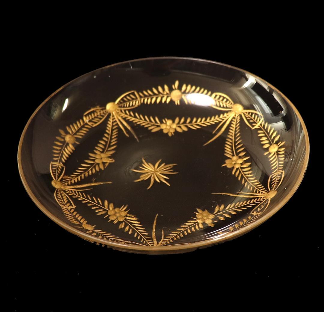 オールド・バカラ 1890年頃 珍品 高級金彩花柄トレー 小物入れ アンティーク