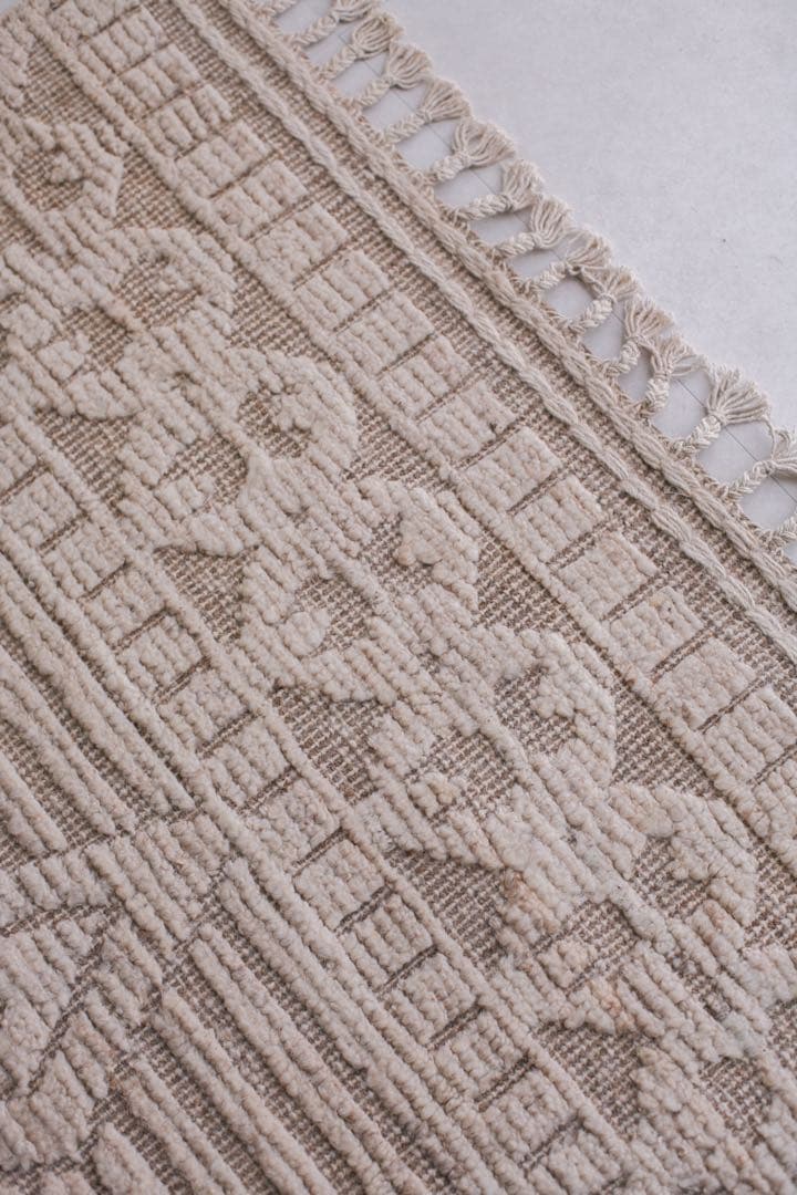 205×148 モロッコ　ベニワレン　新品　ウール　生成り