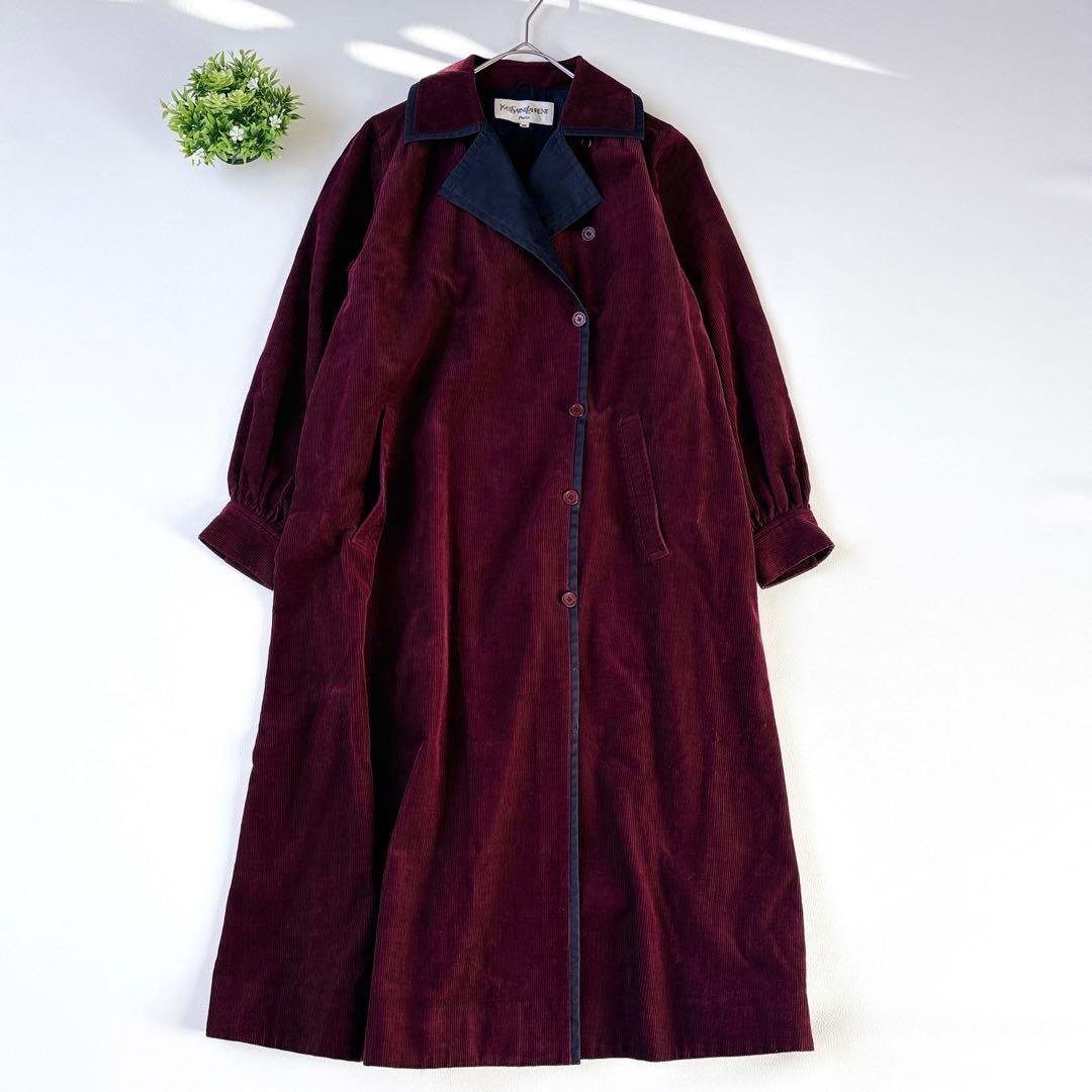 超希少✨【イヴサンローラン】ロングコート　コーデュロイ　アシンメトリー