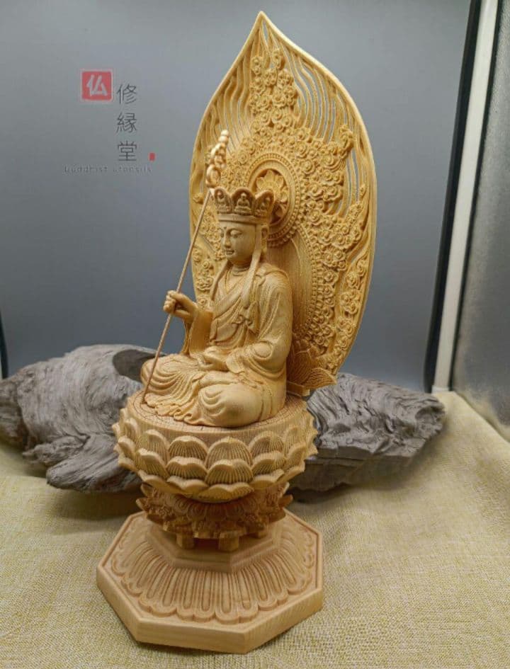 【修縁堂】特上彫 木彫仏像 地蔵菩薩 地蔵尊 座像 一刀彫 天然木檜材 仏教工芸