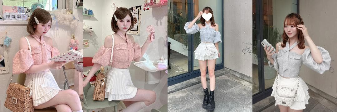 ダーリッチ darich ホルターネックオフショルツイードトップス サックス