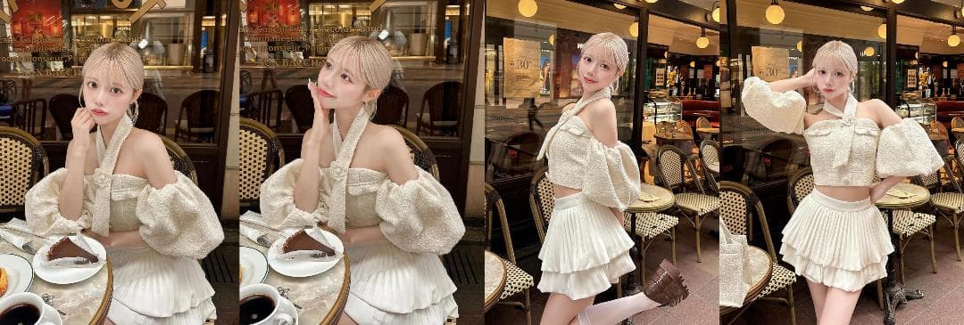 ダーリッチ darich ホルターネックオフショルツイードトップス サックス