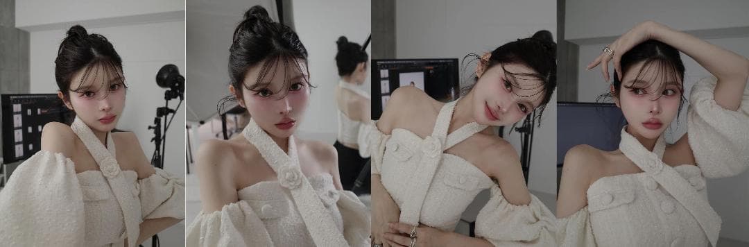 ダーリッチ darich ホルターネックオフショルツイードトップス サックス