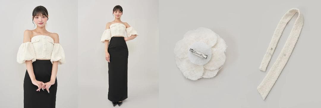 ダーリッチ darich ホルターネックオフショルツイードトップス サックス