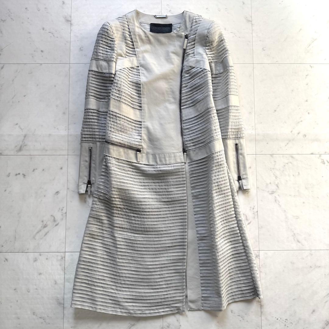 美品 GIORGIO ARMANI ラムレザーコート ライトグレー S〜M相当