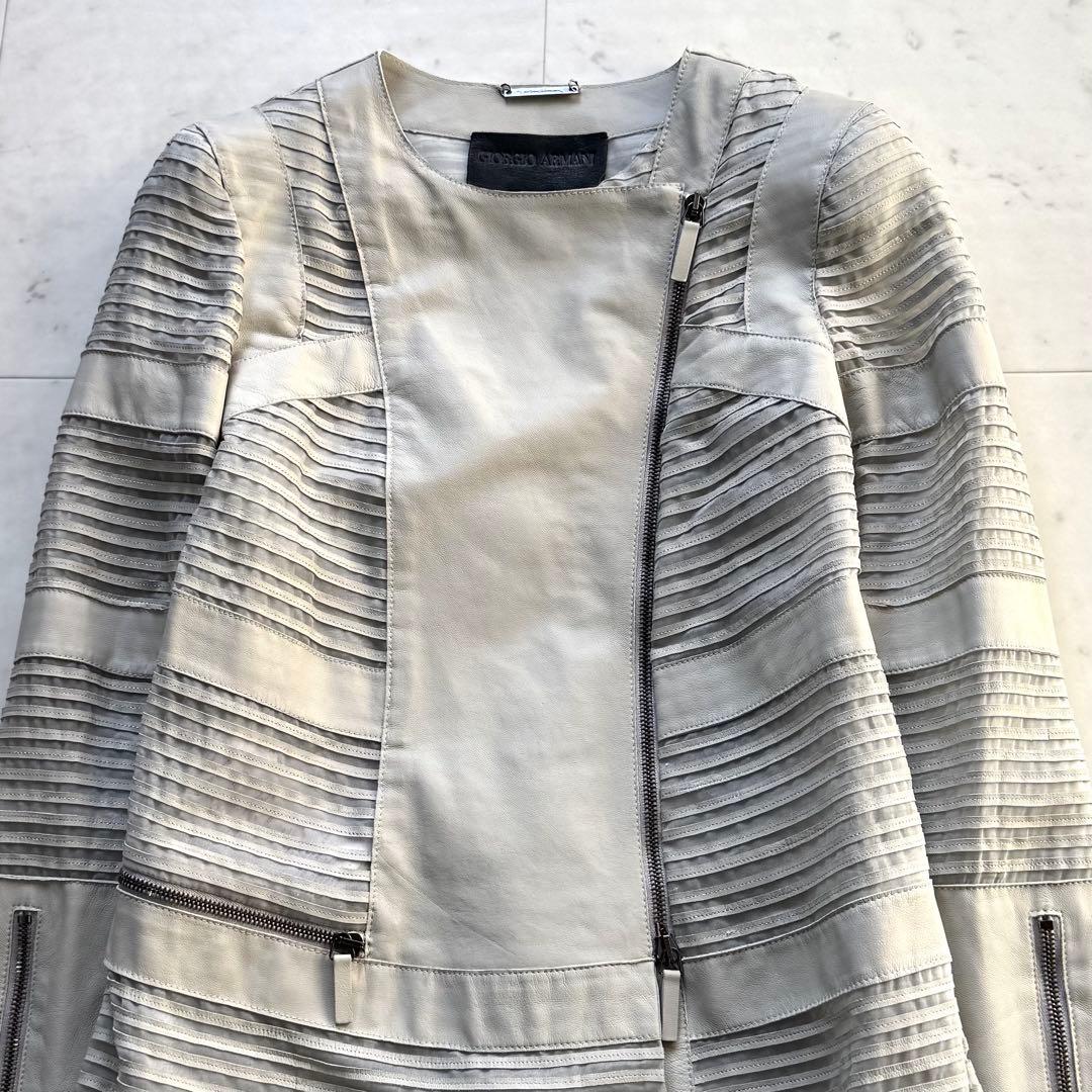 美品 GIORGIO ARMANI ラムレザーコート ライトグレー S〜M相当