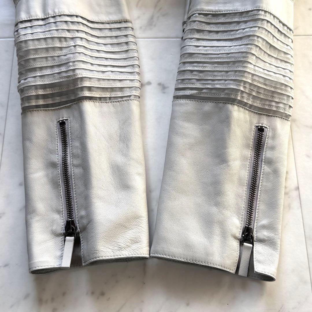 美品 GIORGIO ARMANI ラムレザーコート ライトグレー S〜M相当