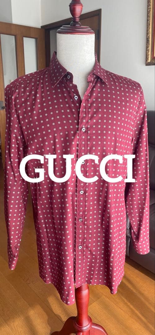 GUCCI グッチ　未使用品　メンズ　長袖シャツ　ドレスシャツ　シルク混