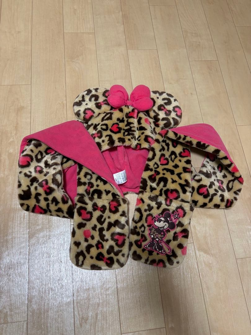 うね　ディズニー ミニー ヒョウ柄 マフラーキャップ ピンク