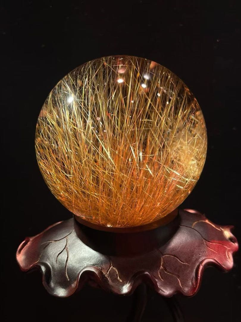 ⭐︎【極上品】天然銅色ゴールドルチルクオーツ 置物 69mm 476g