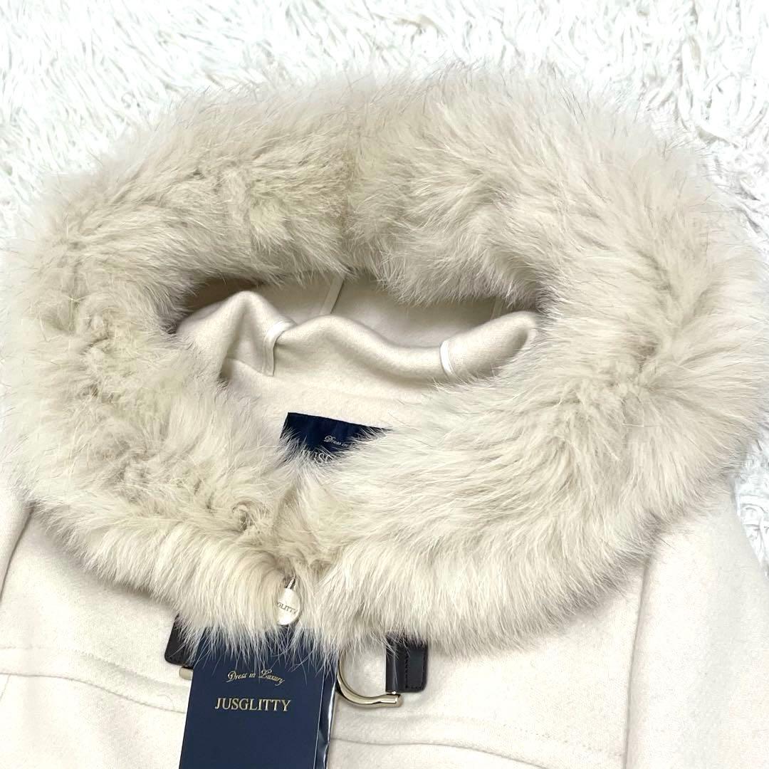 新品ジャスグリッティ ビット付きダッフルコート　フォックスファー　ウールコート