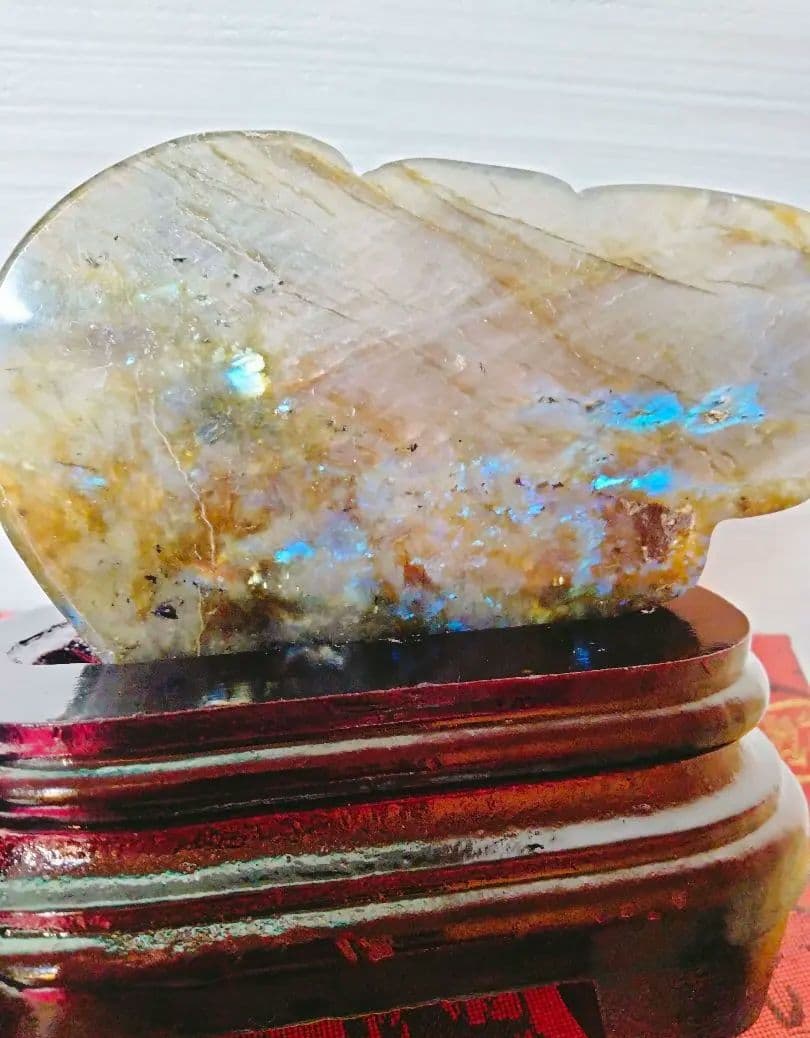 リ*ー様 鳳凰　彫刻　置物　天然石　ラブラドライト置物　ラブラドライト　台座付き