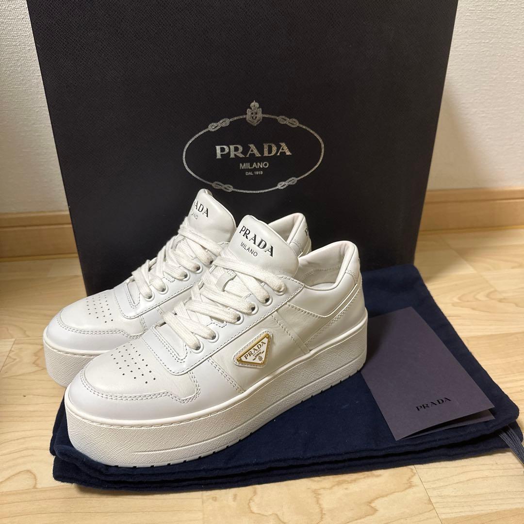 PRADA ダウンタウン ボールドレザー スニーカー 厚底 三角ロゴ 38サイズ