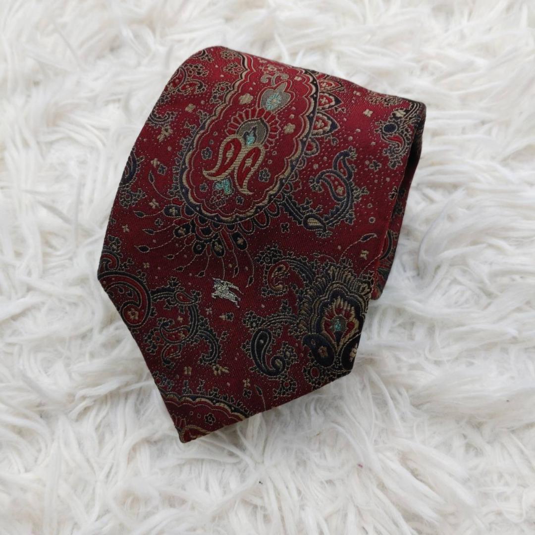 バーバリー 高級シルクネクタイ ペイズリー柄 チョコレート