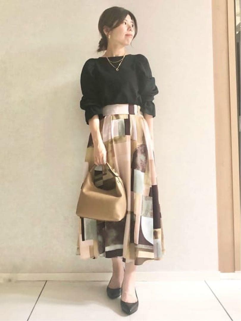 さすけ3アートブロッキングプリントタックスカート定価2.6万大きいサイズ