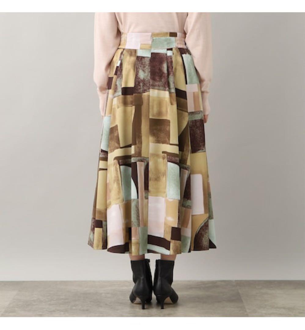 さすけ3アートブロッキングプリントタックスカート定価2.6万大きいサイズ