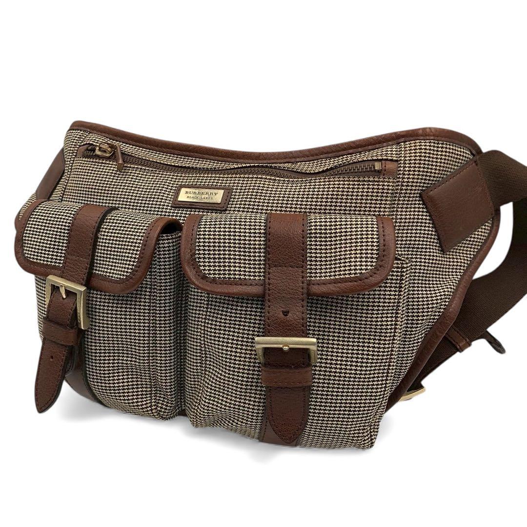 美品◎BURBERRY BLACK LABEL ツイード ボディバッグ