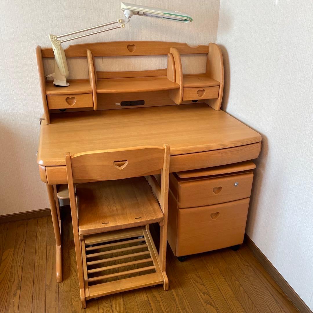 karimoku カリモク 学習机 ハート 机 本棚 椅子 ワゴン ライト付き