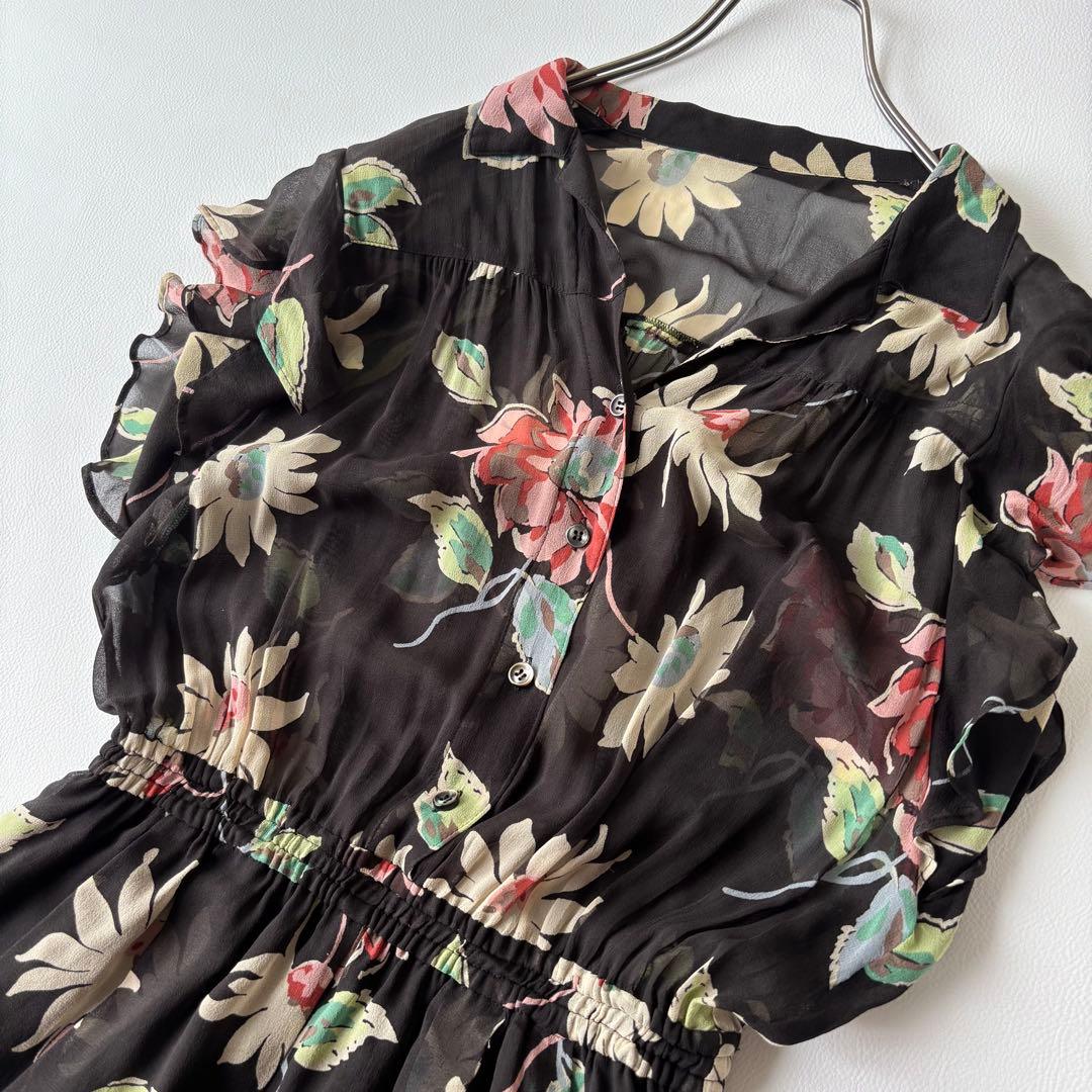 【美品】グレースクラス グレースコンチネンタル シルクプリントサロペット 花柄