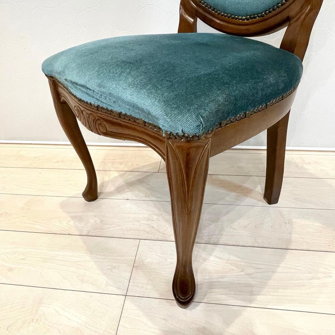 ダイニングチェア ロココ調チェア 猫脚 彫刻 木製 椅子 ベロア調　北欧 ①