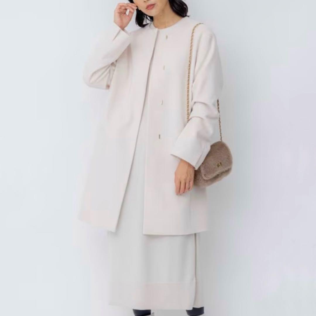 美品♡ 23区 ウールカシミヤビーバー ノーカラー コート ピンクベージュ40