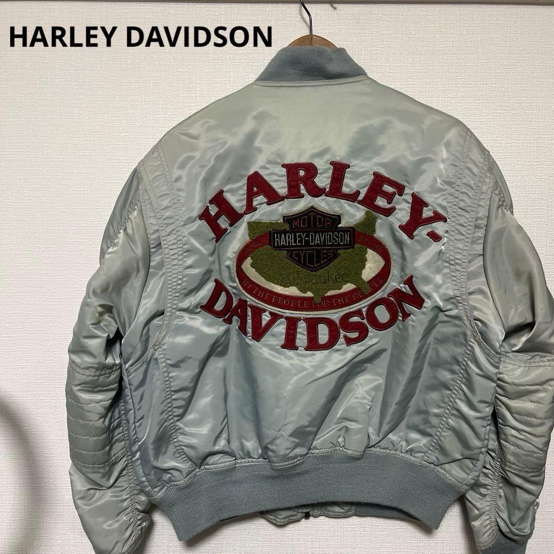 ハーレーダビッドソン/スタジャン/スカジャン/刺繍/ロゴ/ブルー/Mサイズ