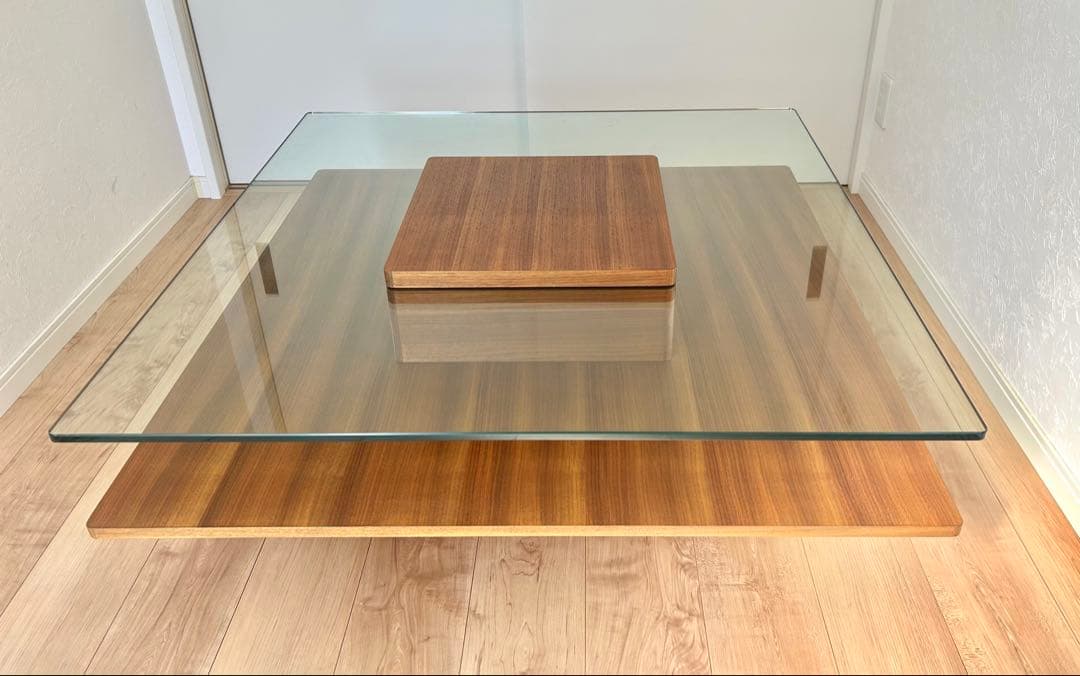 ＊IRORI様用＊【送料込み】100cm正方形モダンローテーブル (木目×ガラス