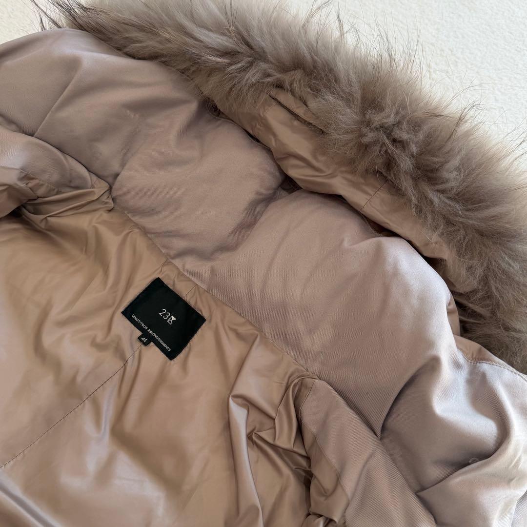 23区　シレータフタロングダウンコート　洗える　ラクーンファー　グレージュ　3L