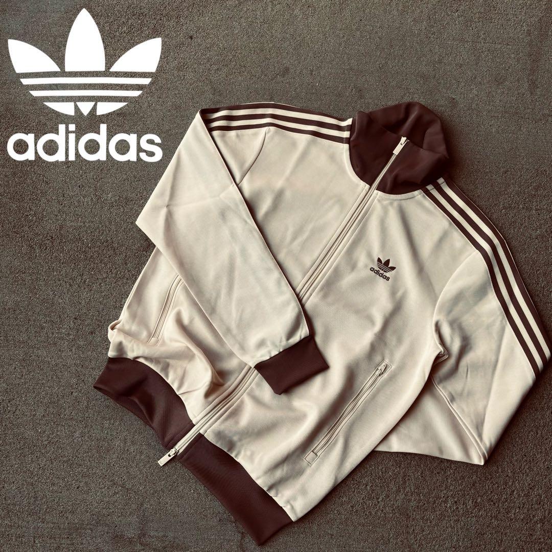 希少4XL⭐️新品 adidasトラックジャケット 刺繍 ベージュ×モカブラウン