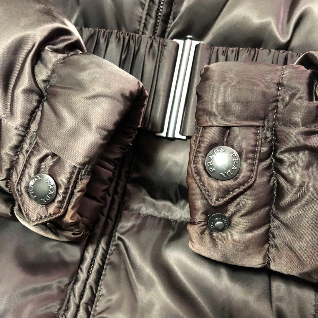 PRADA プラダ ダウンジャケット ファー プレート ブラウン ロング