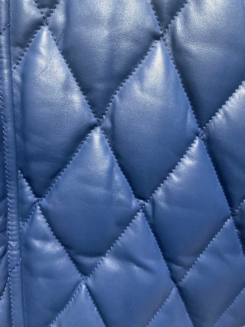 ゆうぽむぷりん高級本革 羊革 青　レザー キルティング ダイヤ ジャケット