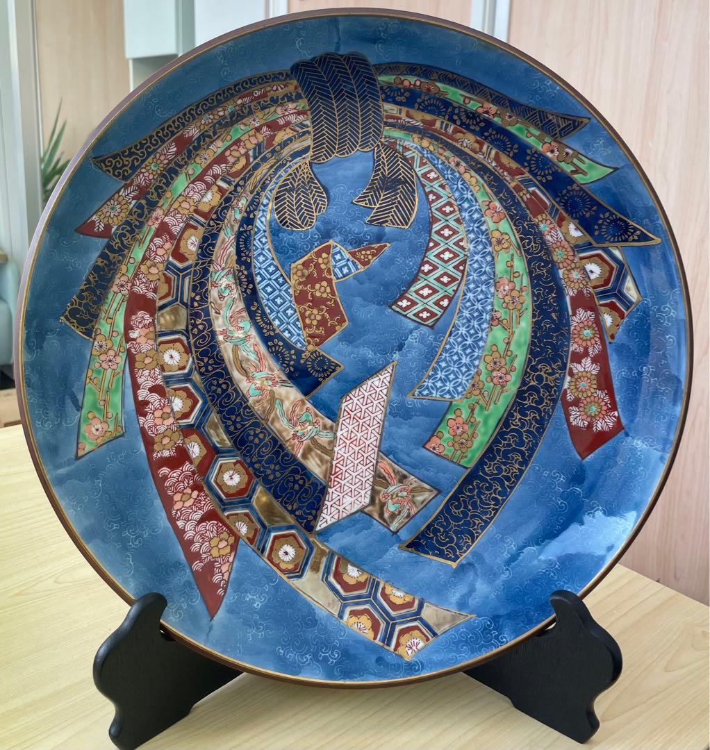 有田焼　哲山作 大皿 色絵金 直径40cm 木箱入り　飾り皿 伊万里 有田 色絵