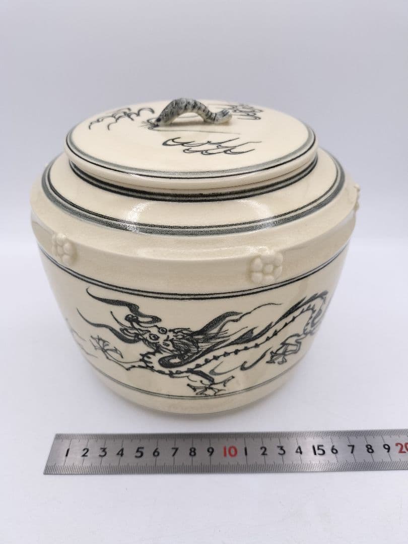 c254 【新品・未使用】水指 安南写 海老摘 龍ノ絵 西村徳泉 木箱 茶道具