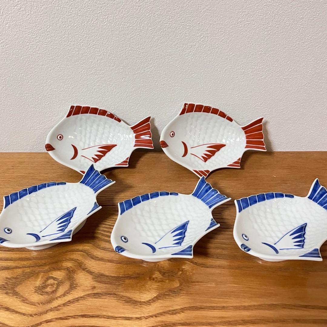 九谷焼　上出長右衛門窯　魚皿　染付　銘々皿