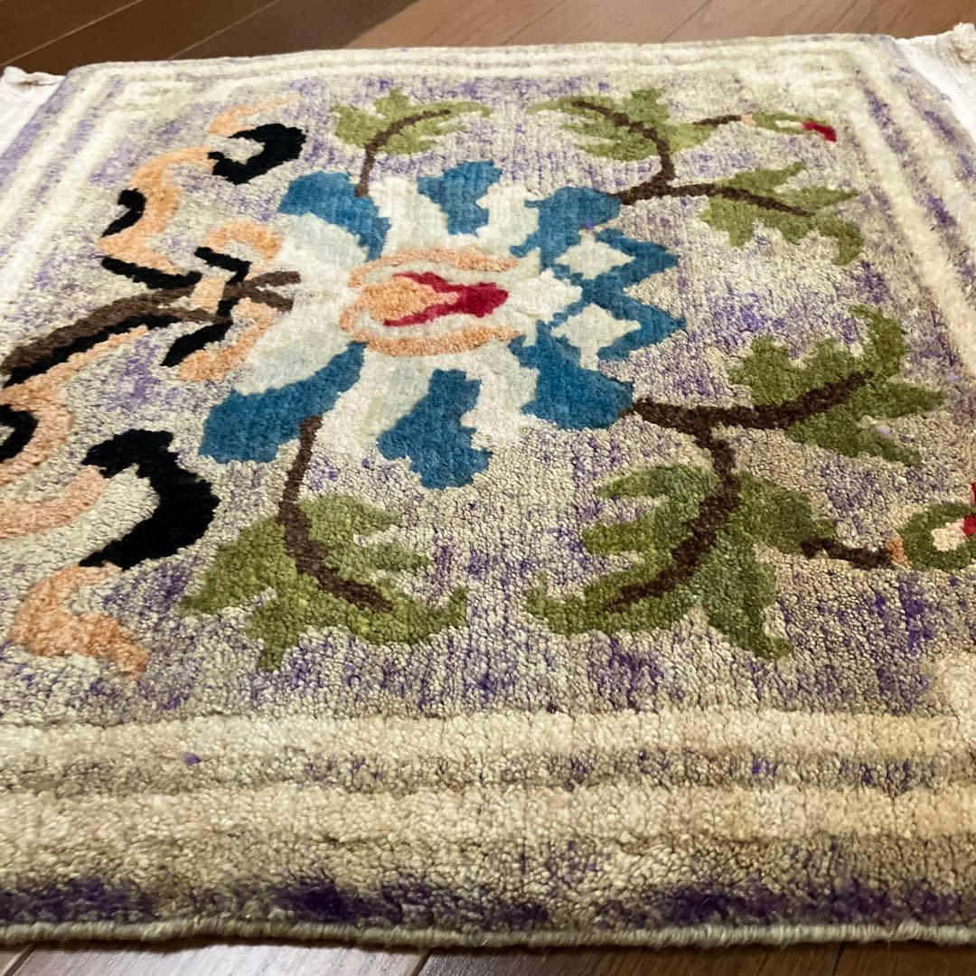 チベットラグ　ビンテージ手織り絨毯 46cmx46cm old rug