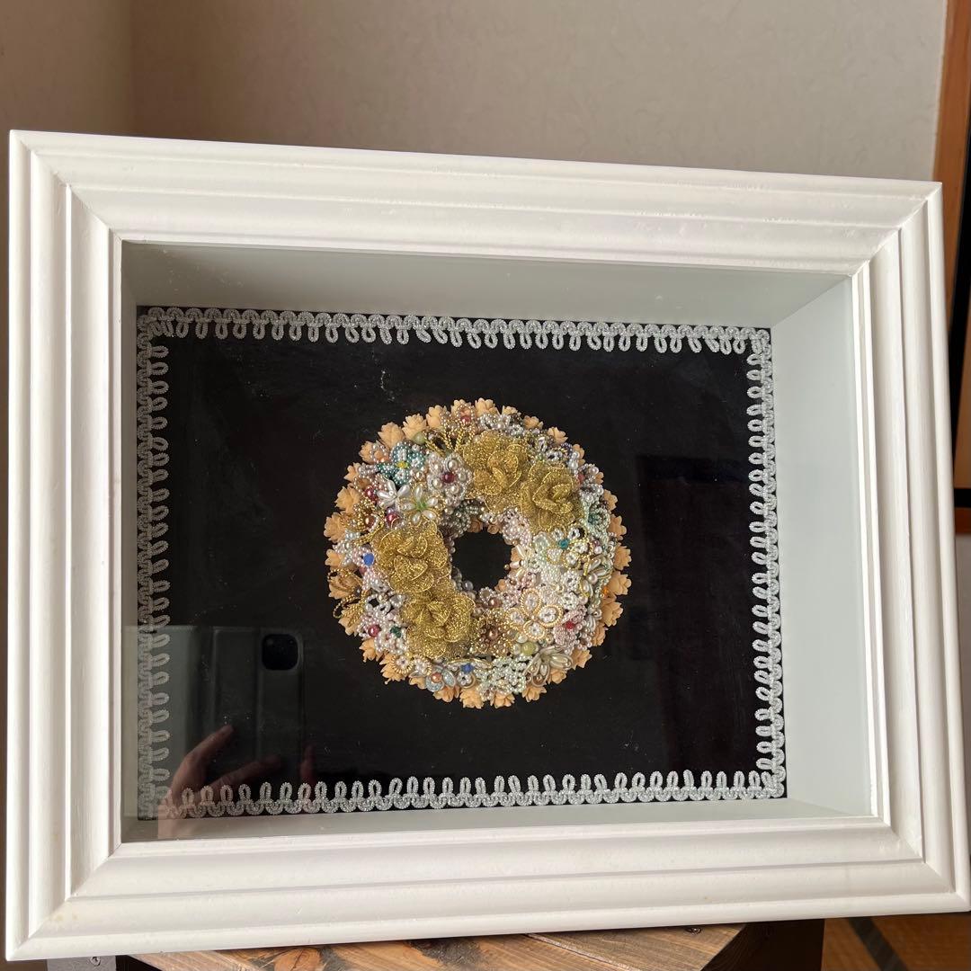 【ハンドメイド】木の実リース　インテリアオブジェ　額