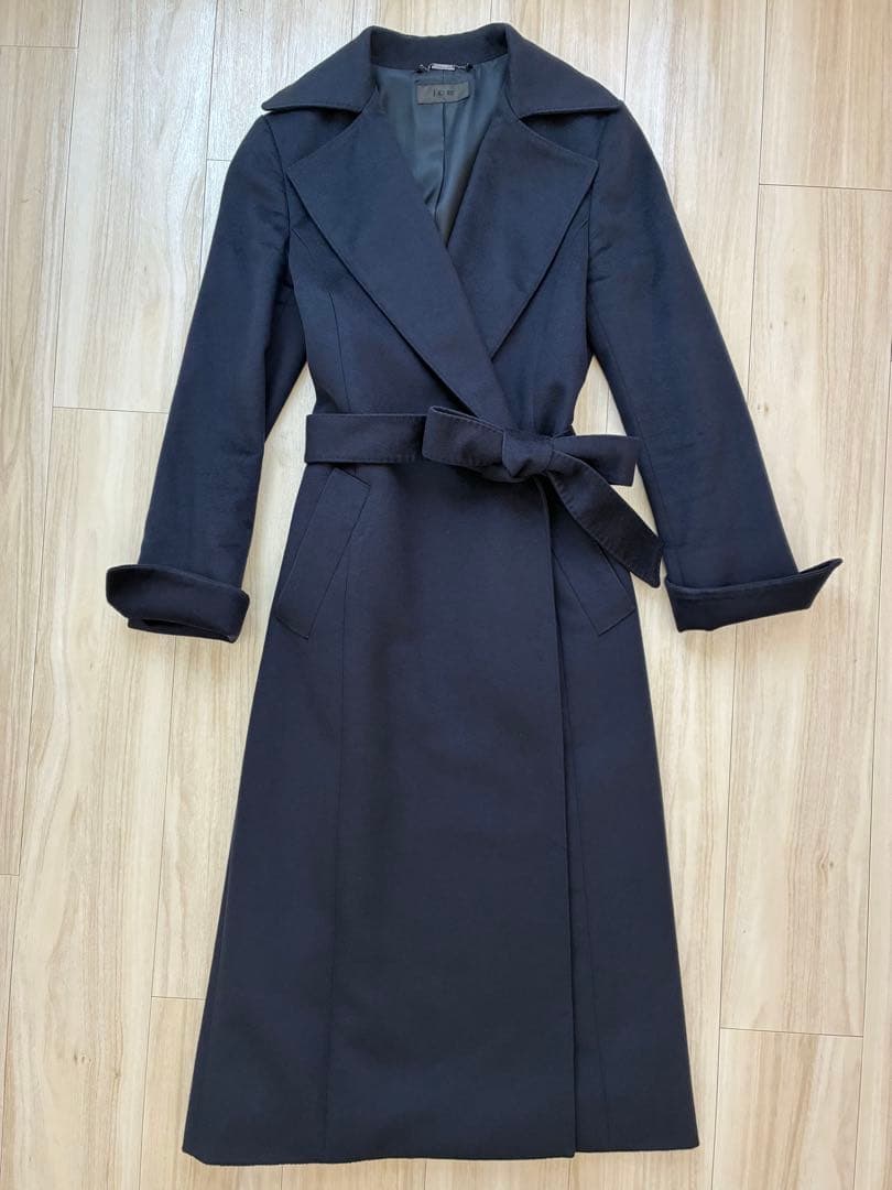 美品ICBアイシービー カシミア100%ガウンコート着丈116cmネイビー