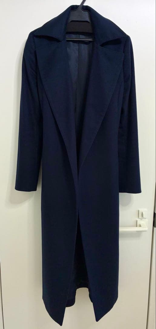 美品ICBアイシービー カシミア100%ガウンコート着丈116cmネイビー