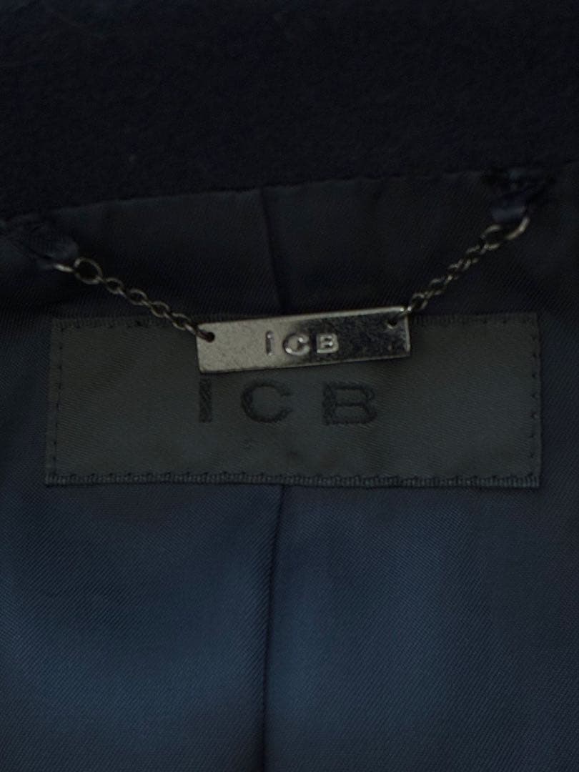 美品ICBアイシービー カシミア100%ガウンコート着丈116cmネイビー