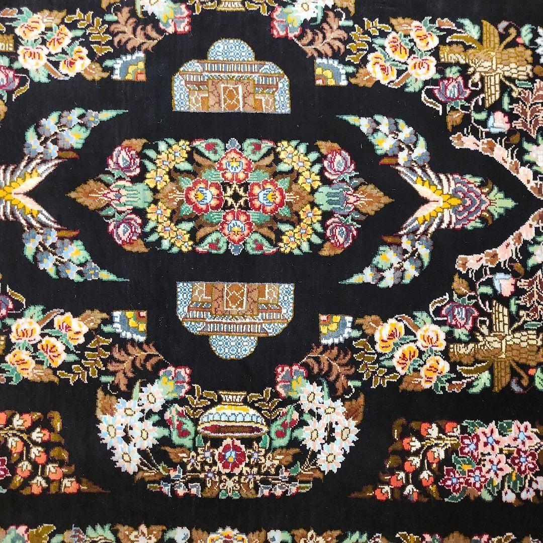 87x58cmペルシャシルクマット(010)クム産・絨毯・ラグ・カーペット・絹