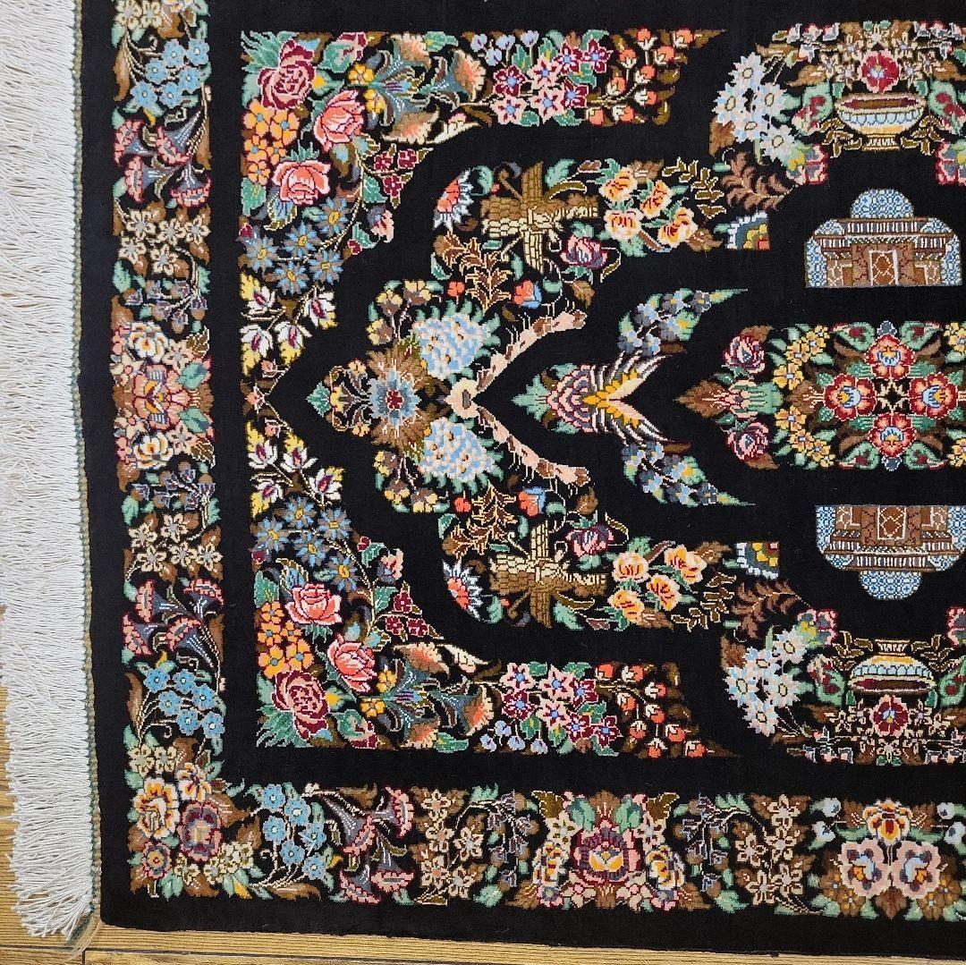 87x58cmペルシャシルクマット(010)クム産・絨毯・ラグ・カーペット・絹