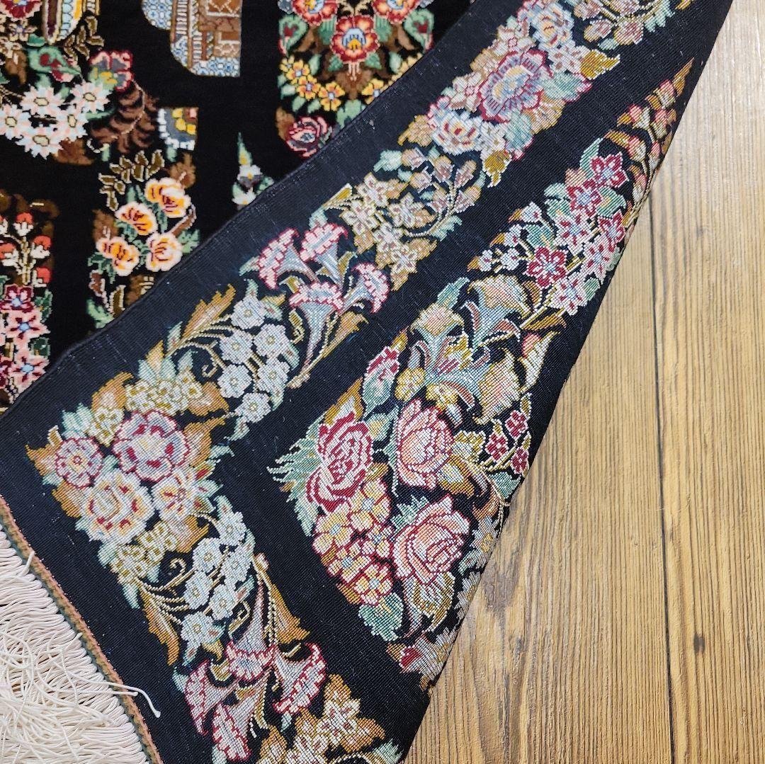 87x58cmペルシャシルクマット(010)クム産・絨毯・ラグ・カーペット・絹