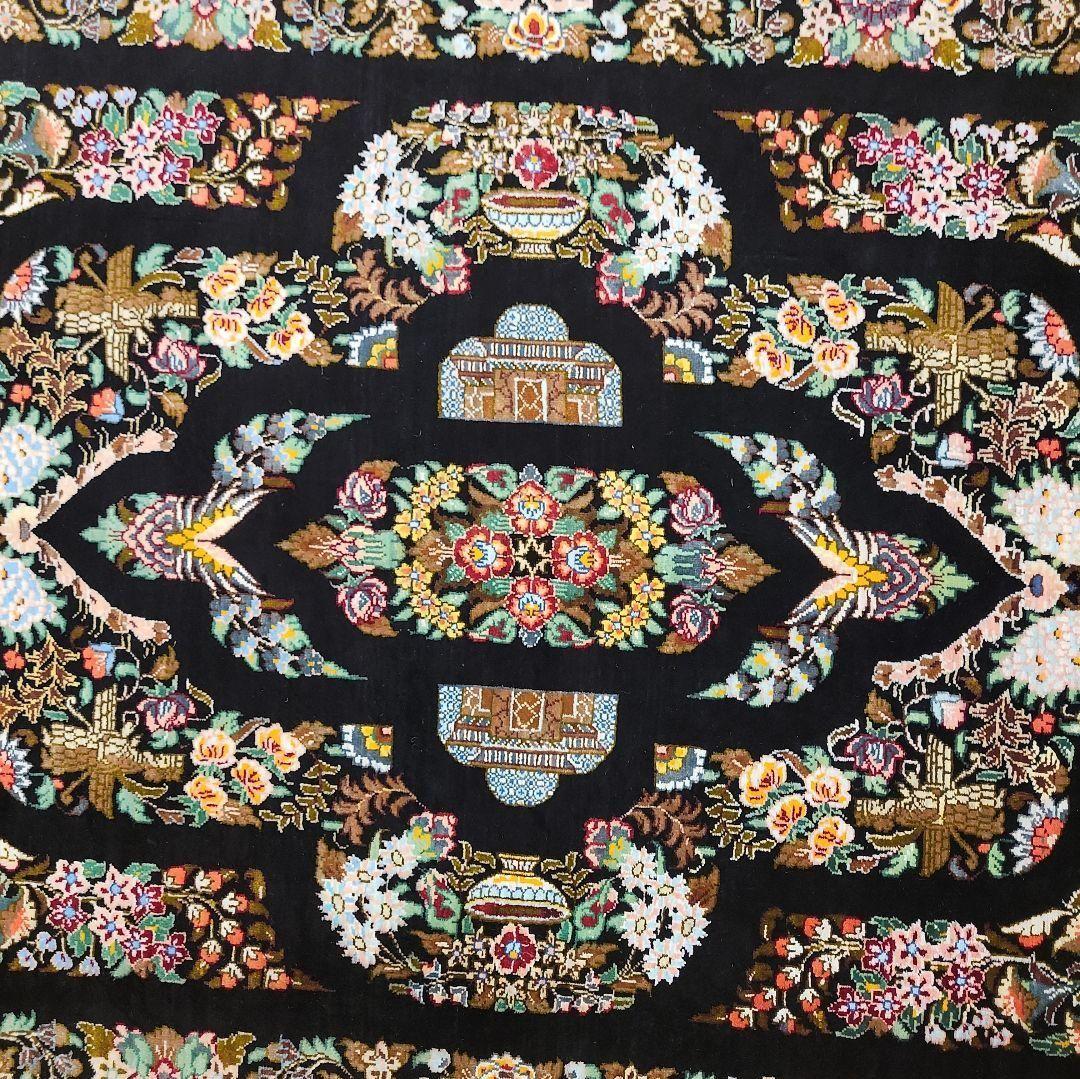 87x58cmペルシャシルクマット(010)クム産・絨毯・ラグ・カーペット・絹