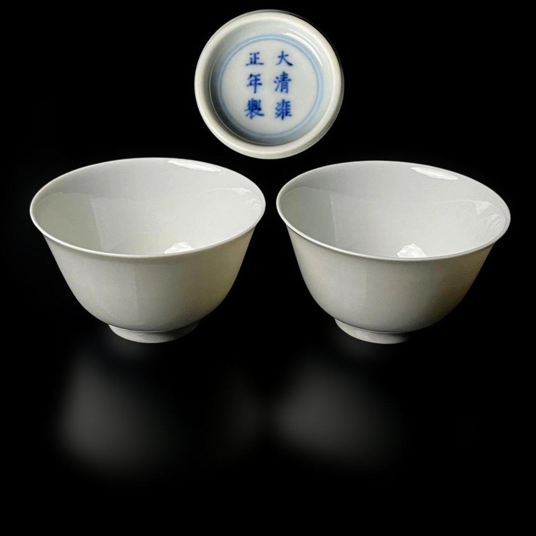 唐物 白磁煎茶碗 一対 大清雍正年製 款 中国美術 古玩 白磁碗 SH19