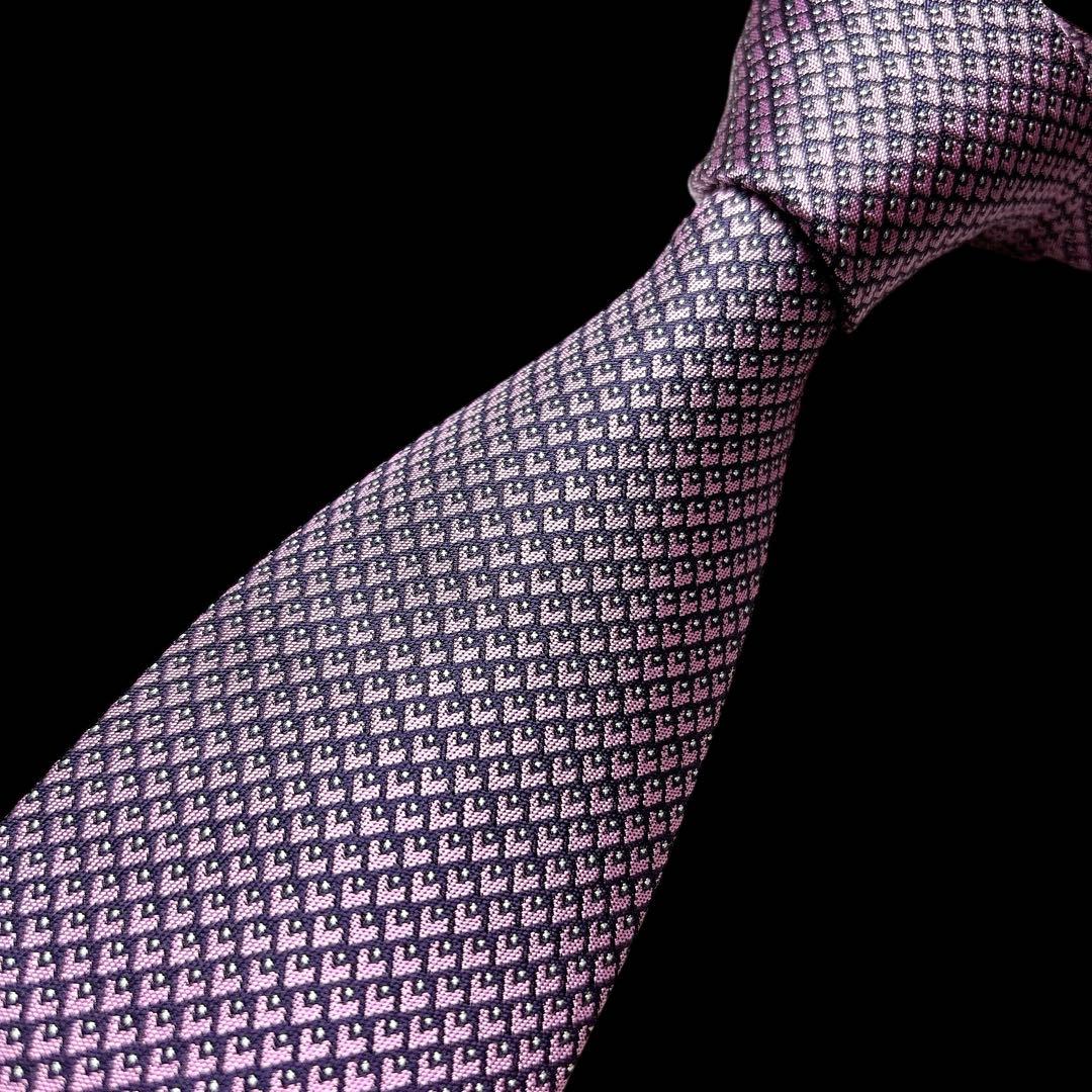 極美品 エルメス ハート柄 ネクタイ ピンク 裏ファソネ ジャガード