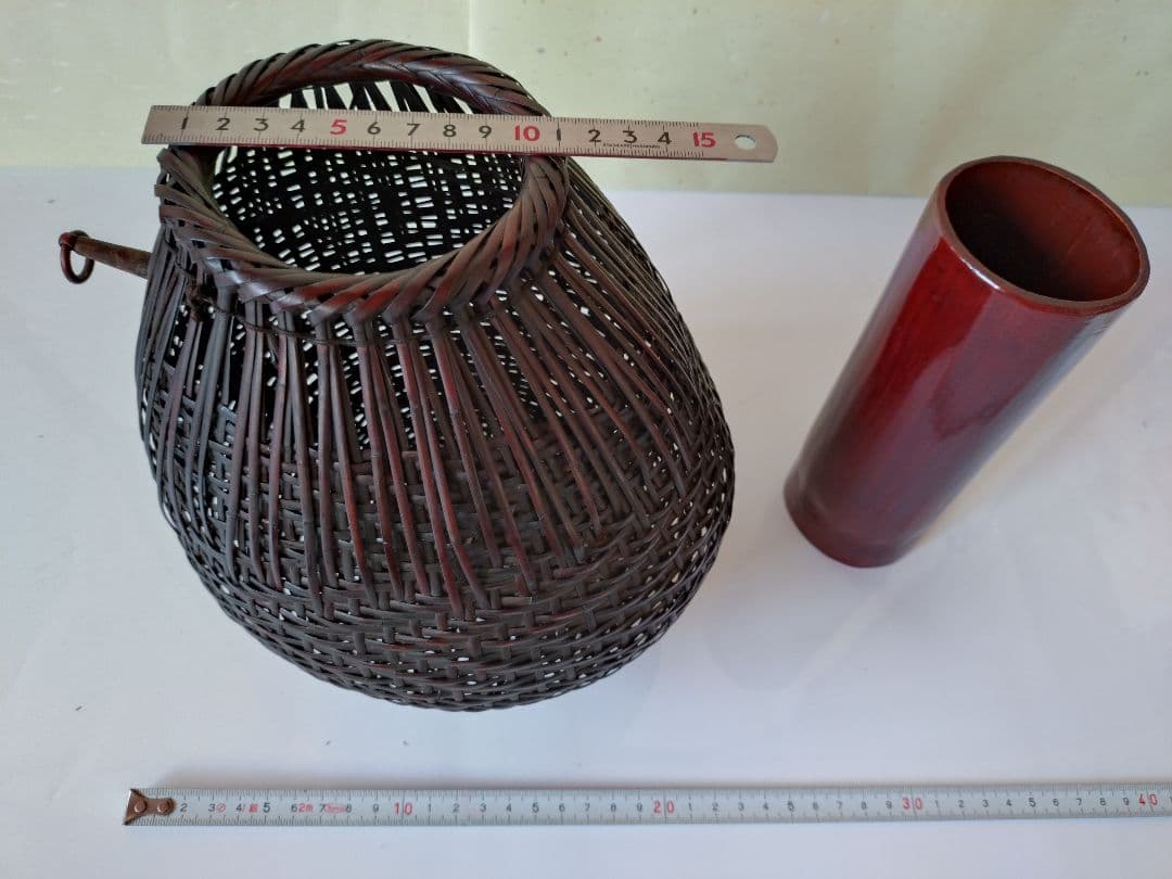 5 桂籠　茶道具 篭 籠 掛花入 竹明斎　共箱