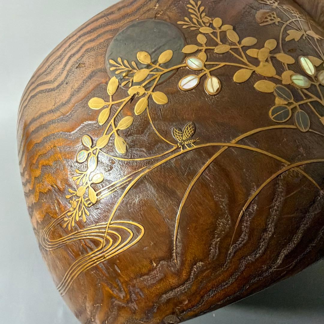 桐材 秋草蒔絵 火鉢 虫の音 螺鈿 陽刻 梨地