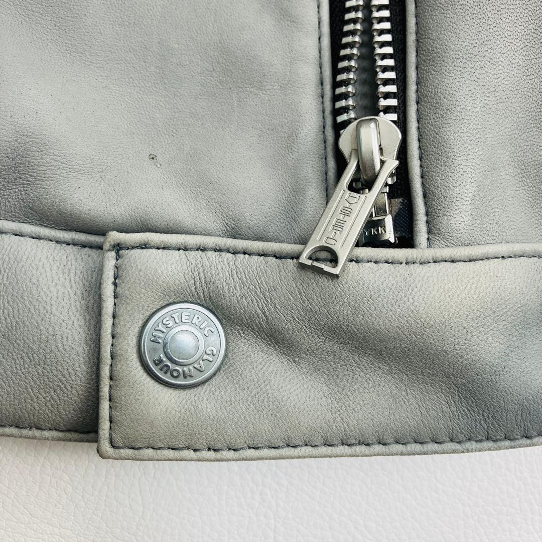 希少　ヒステリックグラマー　レザーパーカー　ライダース　ラムレザー　ライトグレー