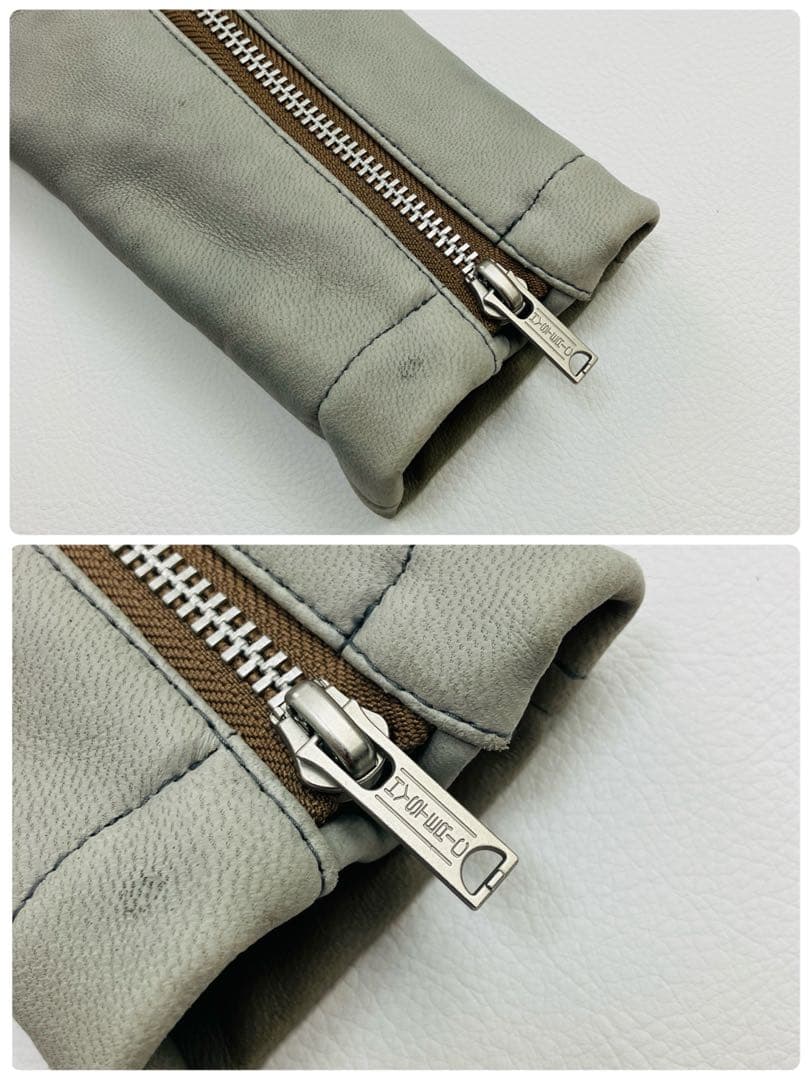 希少　ヒステリックグラマー　レザーパーカー　ライダース　ラムレザー　ライトグレー